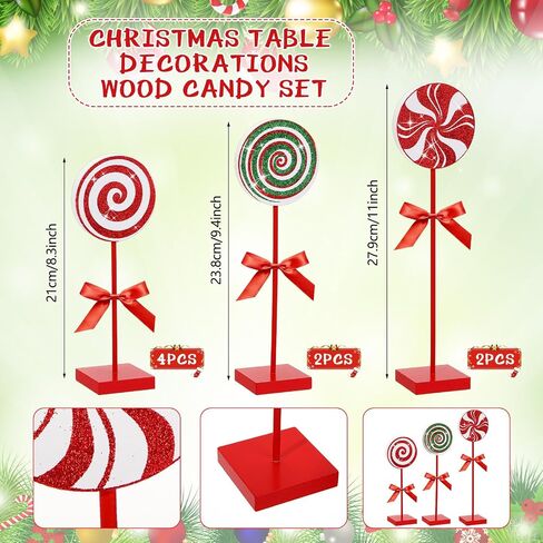 Amyhill 8 Pcs Christmas Candy Wooden Tabletop Decor Glitter Candy Cane Table Centerpiece Sign Xmas Candy Table Decorations for Christmas Tiered Tray Home Desk Office Party Decoration in Saudi Arabia