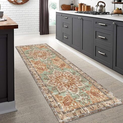 Boho Area Rugs Vintage Washable Neutral Modern Dusty Pink and Green 8x10 Non Slip Large Carpet for Nursery Living Room Dining Room Bedroom Farmhouse Girls Room in Kuwait