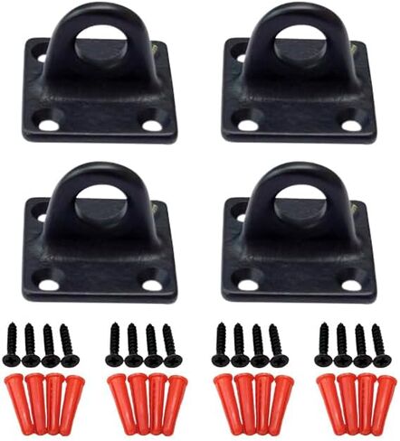 QCAA Cast Solid Brass Staple Pad Plate, Hook Loop, L:1-9/16" x W:1-9/16" x H:1-1/8", Matte Black, 4 Pack, Made in Taiwan in Kuwait