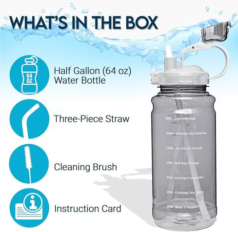Motivational Half Gallon Water Bottle with Straw & Time Marker - Leakproof Flip Top 64 OZ Water Bottle - Reusable BPA Free Tritan Large 2 Liter Water Jug for Fitness Gym and Outdoor Sports in Saudi Arabia