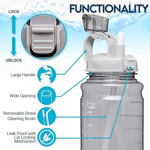 Motivational Half Gallon Water Bottle with Straw & Time Marker - Leakproof Flip Top 64 OZ Water Bottle - Reusable BPA Free Tritan Large 2 Liter Water Jug for Fitness Gym and Outdoor Sports in Saudi Arabia