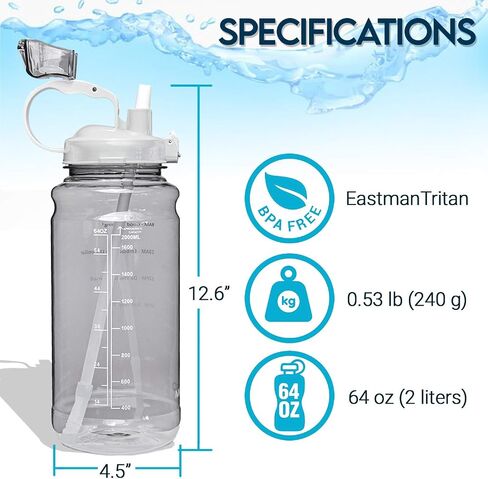 Motivational Half Gallon Water Bottle with Straw & Time Marker - Leakproof Flip Top 64 OZ Water Bottle - Reusable BPA Free Tritan Large 2 Liter Water Jug for Fitness Gym and Outdoor Sports in Saudi Arabia