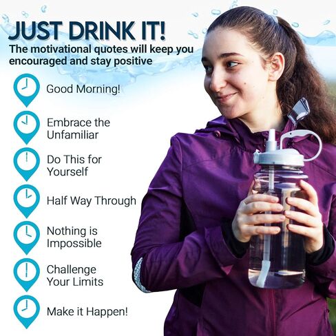 Motivational Half Gallon Water Bottle with Straw & Time Marker - Leakproof Flip Top 64 OZ Water Bottle - Reusable BPA Free Tritan Large 2 Liter Water Jug for Fitness Gym and Outdoor Sports in Saudi Arabia