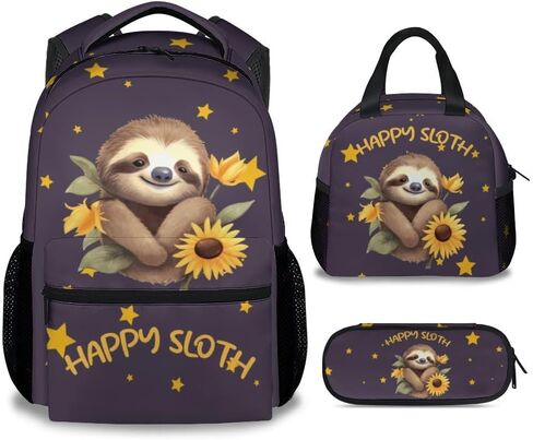 Sloth Backpack with Lunch Box for Girls, Set of 3 School Backpacks Matching Combo, Cute Bookbag and Pencil Case Bundle in Saudi Arabia