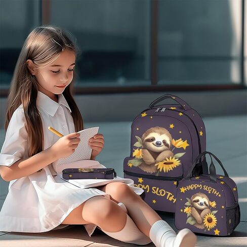 Sloth Backpack with Lunch Box for Girls, Set of 3 School Backpacks Matching Combo, Cute Bookbag and Pencil Case Bundle in Saudi Arabia