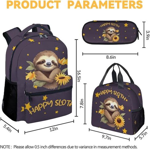 Sloth Backpack with Lunch Box for Girls, Set of 3 School Backpacks Matching Combo, Cute Bookbag and Pencil Case Bundle in Saudi Arabia