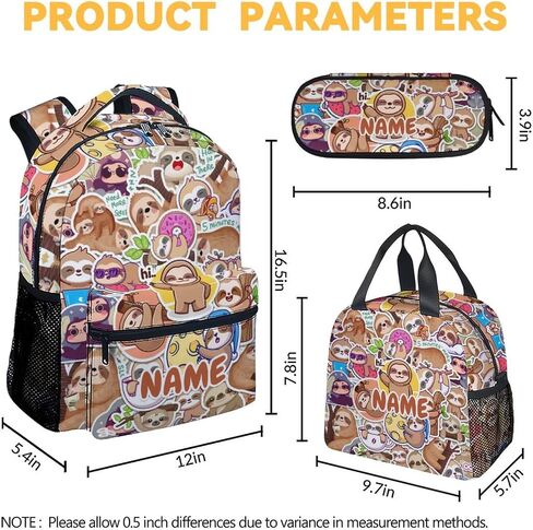 Sloth Backpack with Lunch Box for Girls, Set of 3 School Backpacks Matching Combo, Cute Bookbag and Pencil Case Bundle in Saudi Arabia