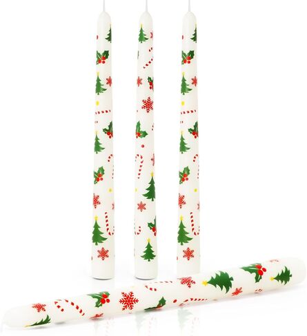 Tuitessine Christmas White Taper Candles 10 Inch Tall Set of 4 Unscented Christmas Tree Candlesticks Unique Christmas Gifts for Hostess Holiday Dinner Table Home Decorations (No Holder) in Kuwait