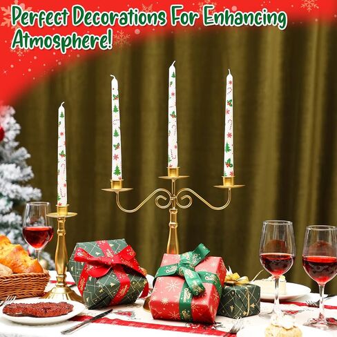 Tuitessine Christmas White Taper Candles 10 Inch Tall Set of 4 Unscented Christmas Tree Candlesticks Unique Christmas Gifts for Hostess Holiday Dinner Table Home Decorations (No Holder) in Kuwait