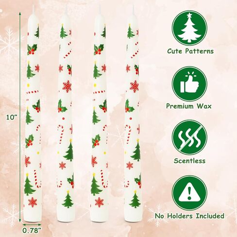 Tuitessine Christmas White Taper Candles 10 Inch Tall Set of 4 Unscented Christmas Tree Candlesticks Unique Christmas Gifts for Hostess Holiday Dinner Table Home Decorations (No Holder) in Kuwait