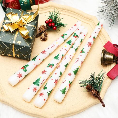 Tuitessine Christmas White Taper Candles 10 Inch Tall Set of 4 Unscented Christmas Tree Candlesticks Unique Christmas Gifts for Hostess Holiday Dinner Table Home Decorations (No Holder) in Kuwait