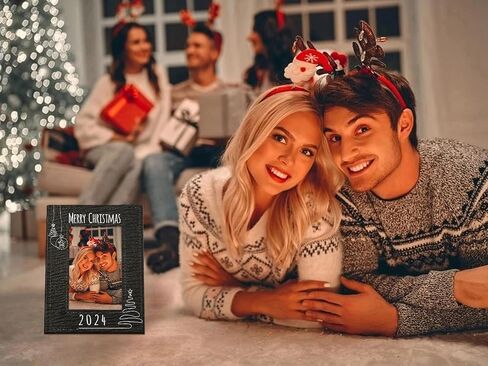 Merry Christmas Picture Frame - Leather Christmas Photo Frames 4x6 Black Christmas Frame Gifts for Family Friend Xmas Decorations for Home in Saudi Arabia