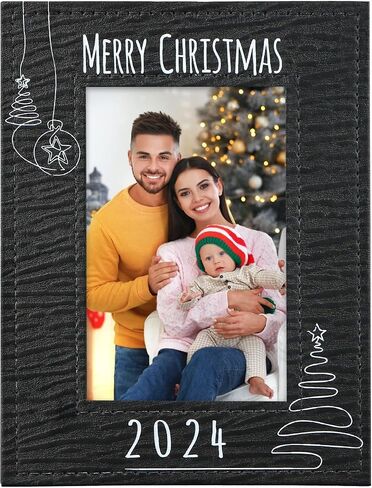 Merry Christmas Picture Frame - Leather Christmas Photo Frames 4x6 Black Christmas Frame Gifts for Family Friend Xmas Decorations for Home in Saudi Arabia