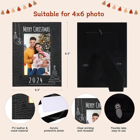 Merry Christmas Picture Frame - Leather Christmas Photo Frames 4x6 Black Christmas Frame Gifts for Family Friend Xmas Decorations for Home in Saudi Arabia