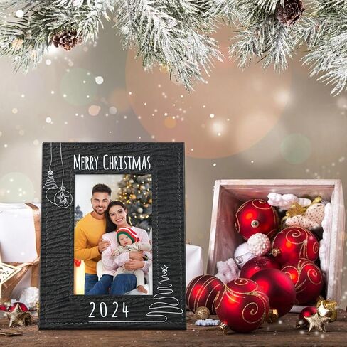 Merry Christmas Picture Frame - Leather Christmas Photo Frames 4x6 Black Christmas Frame Gifts for Family Friend Xmas Decorations for Home in Saudi Arabia