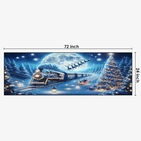 Christmas Snow Tree Elk Area Rug Winter Night Train Blue Runner Rug 2' x 6' Floor Entry Rug Non-Slip Washable Indoor Door Carpet Mat for Bedroom Kitchen Entryway Laundry Living Home Decor in Saudi Arabia