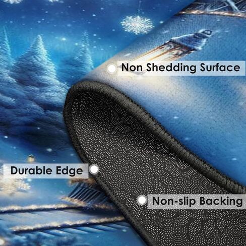 Christmas Snow Tree Elk Area Rug Winter Night Train Blue Runner Rug 2' x 6' Floor Entry Rug Non-Slip Washable Indoor Door Carpet Mat for Bedroom Kitchen Entryway Laundry Living Home Decor in Saudi Arabia