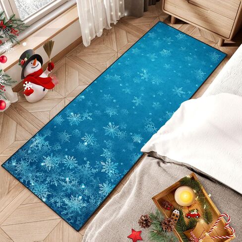 Christmas Snow Tree Elk Area Rug Winter Night Train Blue Runner Rug 2' x 6' Floor Entry Rug Non-Slip Washable Indoor Door Carpet Mat for Bedroom Kitchen Entryway Laundry Living Home Decor in Saudi Arabia