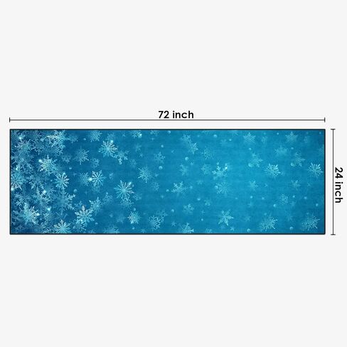 Christmas Snow Tree Elk Area Rug Winter Night Train Blue Runner Rug 2' x 6' Floor Entry Rug Non-Slip Washable Indoor Door Carpet Mat for Bedroom Kitchen Entryway Laundry Living Home Decor in Saudi Arabia