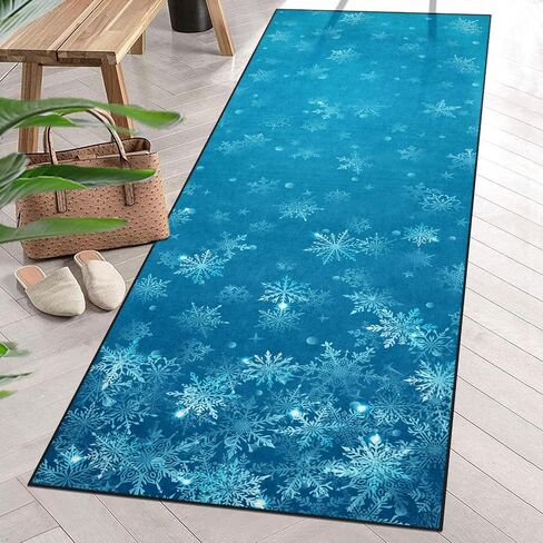 Christmas Snow Tree Elk Area Rug Winter Night Train Blue Runner Rug 2' x 6' Floor Entry Rug Non-Slip Washable Indoor Door Carpet Mat for Bedroom Kitchen Entryway Laundry Living Home Decor in Saudi Arabia