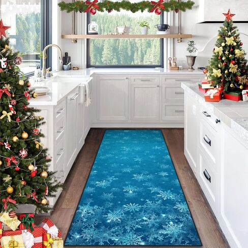 Christmas Snow Tree Elk Area Rug Winter Night Train Blue Runner Rug 2' x 6' Floor Entry Rug Non-Slip Washable Indoor Door Carpet Mat for Bedroom Kitchen Entryway Laundry Living Home Decor in Saudi Arabia