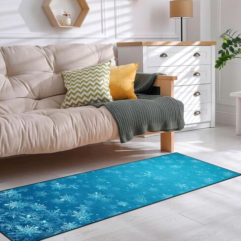 Christmas Snow Tree Elk Area Rug Winter Night Train Blue Runner Rug 2' x 6' Floor Entry Rug Non-Slip Washable Indoor Door Carpet Mat for Bedroom Kitchen Entryway Laundry Living Home Decor in Saudi Arabia