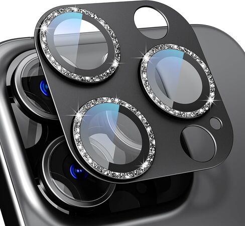 Compatible for iPhone 16 Pro/iPhone 16 Pro Max Camera Lens Protector, Bling Metal Tempered Glass Camera Screen Cover Accessories [Strong Adsorption][Case-Friendly]- Glitter Titanium Desert in Saudi Arabia
