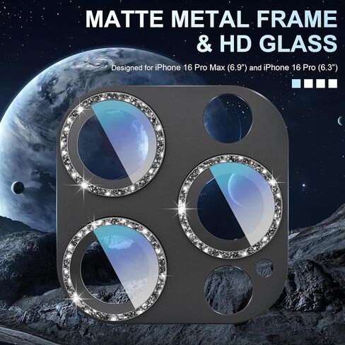 Compatible for iPhone 16 Pro/iPhone 16 Pro Max Camera Lens Protector, Bling Metal Tempered Glass Camera Screen Cover Accessories [Strong Adsorption][Case-Friendly]- Glitter Titanium Desert in Saudi Arabia