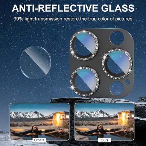 Compatible for iPhone 16 Pro/iPhone 16 Pro Max Camera Lens Protector, Bling Metal Tempered Glass Camera Screen Cover Accessories [Strong Adsorption][Case-Friendly]- Glitter Titanium Desert in Saudi Arabia