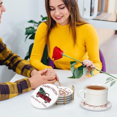 6 قطع من قواعد أكواب عيد الميلاد المصنوعة من السيراميك ماصة للمشروبات مع حامل مجموعة قواعد أكواب عيد الميلاد اللطيفة لتزيين الطاولة وأكواب الأكواب المضحكة لتزيين عيد الميلاد كهدية حجرية in Saudi Arabia