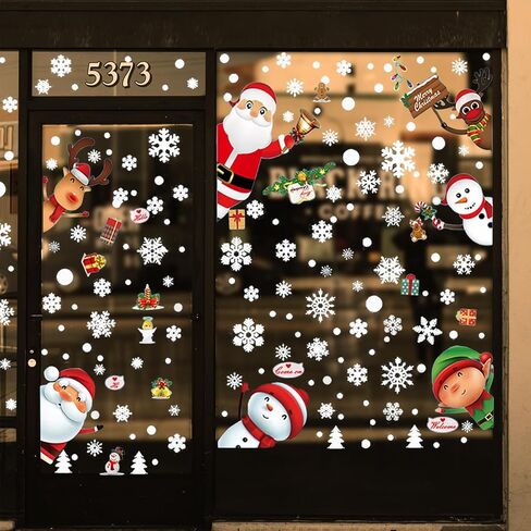 زينة نافذة عيد الميلاد - رقاقات الثلج ساتا كلوز عيد ميلاد سعيد ملصقات نافذة PVC، شارات نافذة شجرة عيد الميلاد للمنزل والمتجر، زينة عيد الميلاد للنوافذ الزجاجية in Kuwait