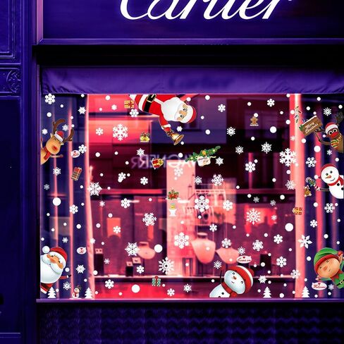 زينة نافذة عيد الميلاد - رقاقات الثلج ساتا كلوز عيد ميلاد سعيد ملصقات نافذة PVC، شارات نافذة شجرة عيد الميلاد للمنزل والمتجر، زينة عيد الميلاد للنوافذ الزجاجية in Kuwait