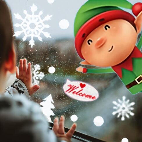 زينة نافذة عيد الميلاد - رقاقات الثلج ساتا كلوز عيد ميلاد سعيد ملصقات نافذة PVC، شارات نافذة شجرة عيد الميلاد للمنزل والمتجر، زينة عيد الميلاد للنوافذ الزجاجية in Kuwait