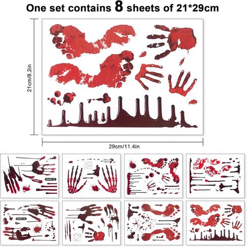 ديكورات نوافذ الهالوين، ملصقات نافذة باب بصمة اليد الدموية للهالوين، ديكورات الهالوين الداخلية لنوافذ الهالوين من أجل زينة عيد الهالوين الإرهابية in Kuwait
