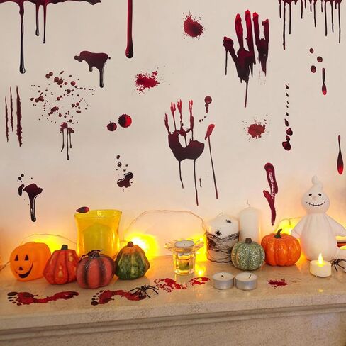 ديكورات نوافذ الهالوين، ملصقات نافذة باب بصمة اليد الدموية للهالوين، ديكورات الهالوين الداخلية لنوافذ الهالوين من أجل زينة عيد الهالوين الإرهابية in Kuwait