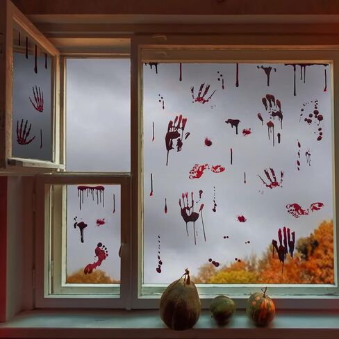 ديكورات نوافذ الهالوين، ملصقات نافذة باب بصمة اليد الدموية للهالوين، ديكورات الهالوين الداخلية لنوافذ الهالوين من أجل زينة عيد الهالوين الإرهابية in Kuwait