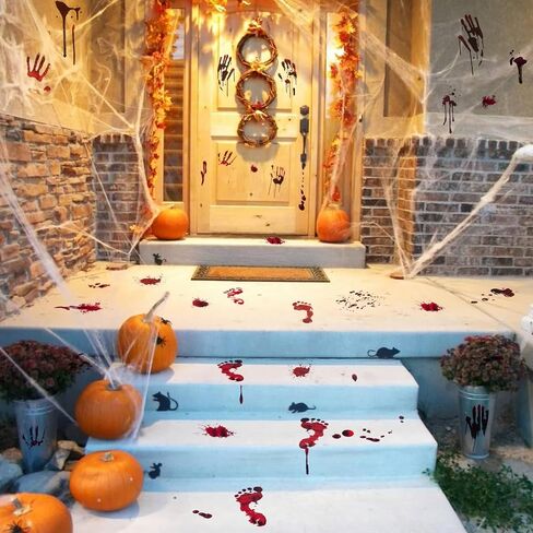 ديكورات نوافذ الهالوين، ملصقات نافذة باب بصمة اليد الدموية للهالوين، ديكورات الهالوين الداخلية لنوافذ الهالوين من أجل زينة عيد الهالوين الإرهابية in Kuwait