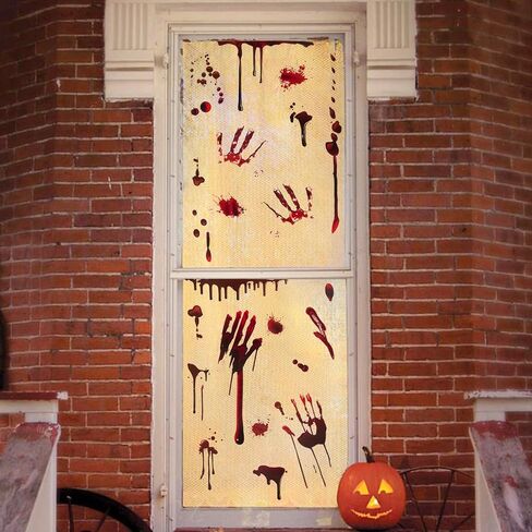 ديكورات نوافذ الهالوين، ملصقات نافذة باب بصمة اليد الدموية للهالوين، ديكورات الهالوين الداخلية لنوافذ الهالوين من أجل زينة عيد الهالوين الإرهابية in Kuwait