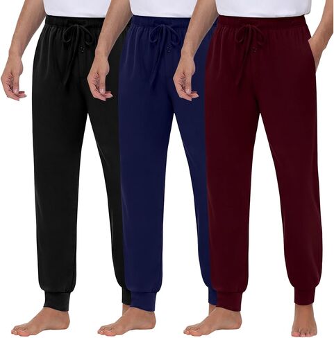 3 Pack Men's Lounge Pants Drawstring Sweatpants Knitted Casual Cozy Joggers Lightweight Pants with Pockets in Saudi Arabia