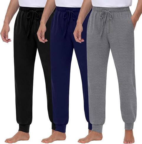 مجموعة من 3 سراويل رجالية مريحة برباط، سراويل رياضية محبوكة كاجوال مريحة وخفيفة الوزن مع جيوب in Kuwait