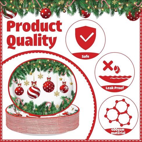 Christmas Paper Platters Disposable Christmas Ball Oval Party Plates 10" x 12" Large Christmas Dinner Serving Platters for Xmas Holiday Party Supplies Dinnerware Table Decorations, 50 Pcs in Saudi Arabia