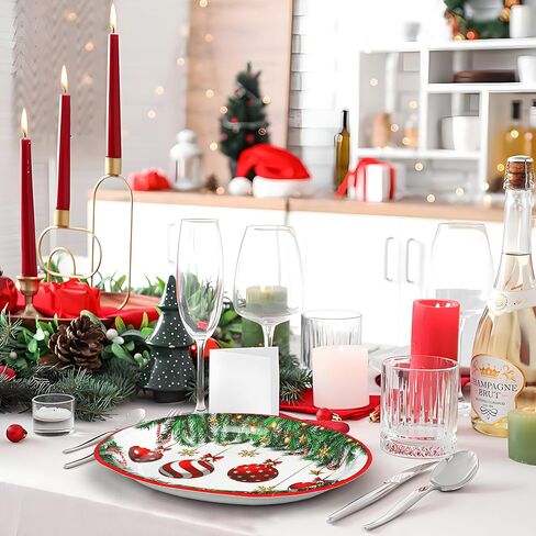 Christmas Paper Platters Disposable Christmas Ball Oval Party Plates 10" x 12" Large Christmas Dinner Serving Platters for Xmas Holiday Party Supplies Dinnerware Table Decorations, 50 Pcs in Saudi Arabia