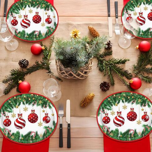 Christmas Paper Platters Disposable Christmas Ball Oval Party Plates 10" x 12" Large Christmas Dinner Serving Platters for Xmas Holiday Party Supplies Dinnerware Table Decorations, 50 Pcs in Saudi Arabia