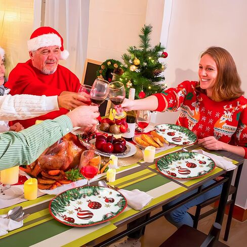 Christmas Paper Platters Disposable Christmas Ball Oval Party Plates 10" x 12" Large Christmas Dinner Serving Platters for Xmas Holiday Party Supplies Dinnerware Table Decorations, 50 Pcs in Saudi Arabia