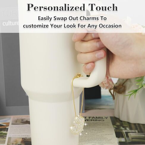 Mokoart حرف الماس لكأس ستانلي، سلسلة زجاجة لامعة متوافقة مع بهلوان ستانلي 40 أوقية مع مقبض، معرف أولي من حجر الراين المتلألئ لملحقات كأس ستانلي in Kuwait