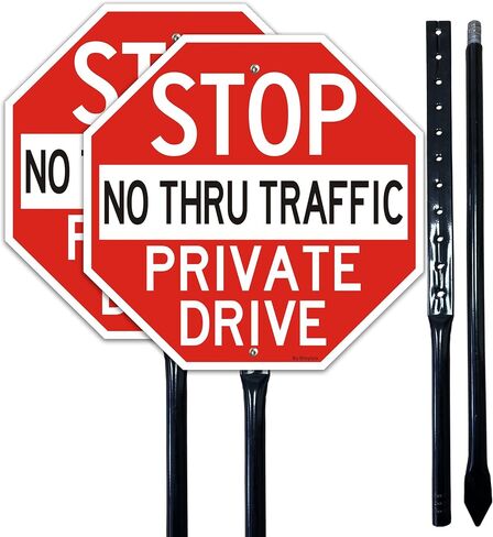 1Pack Large Stop Sign Private Drive Sign No Thru Traffic Sign with 36" Metal Thick Stakes, 12x12 Inch Rust Free Heavy Duty Reflective Aluminum,Easy to Mount,Outdoor use in Saudi Arabia