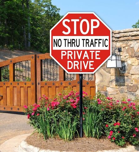 1Pack Large Stop Sign Private Drive Sign No Thru Traffic Sign with 36" Metal Thick Stakes, 12x12 Inch Rust Free Heavy Duty Reflective Aluminum,Easy to Mount,Outdoor use in Saudi Arabia
