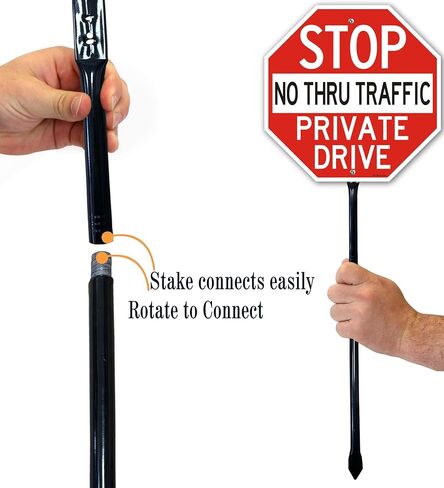 1Pack Large Stop Sign Private Drive Sign No Thru Traffic Sign with 36" Metal Thick Stakes, 12x12 Inch Rust Free Heavy Duty Reflective Aluminum,Easy to Mount,Outdoor use in Saudi Arabia