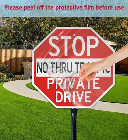1Pack Large Stop Sign Private Drive Sign No Thru Traffic Sign with 36" Metal Thick Stakes, 12x12 Inch Rust Free Heavy Duty Reflective Aluminum,Easy to Mount,Outdoor use in Saudi Arabia