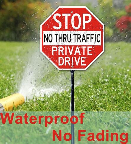 1Pack Large Stop Sign Private Drive Sign No Thru Traffic Sign with 36" Metal Thick Stakes, 12x12 Inch Rust Free Heavy Duty Reflective Aluminum,Easy to Mount,Outdoor use in Saudi Arabia